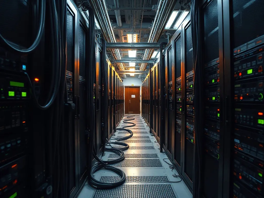 Industrial server room with clean cable management, professi